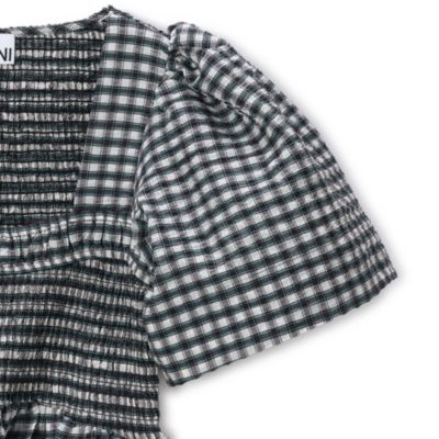 GANNI(ガニー)のSeersucker Check Open－neck Smock Blouse通販