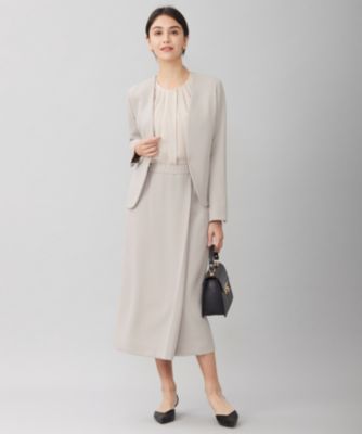 美品♡自由区＊トリアセダブルクロスノーカラー ジャケット　洗える　ベージュ　36 自由区(ジユウク)の【セットアップ対応・洗える】トリアセダブルクロス