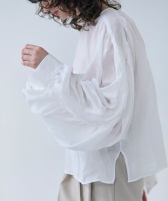 25SS 今季 ベイジ ポリーヌ タックギャザーリネンボリュームブラウス BEIGE，(ベイジ，)｜PAULINE（ポリーヌ）/タックギャザーリネン