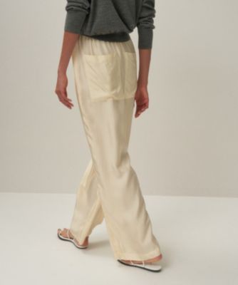 ATON 白SILK LINEN エイトン　ワイドカジュアルワークパンツ SILK LINEN SHANTUNG ｜ ツータックパンツ