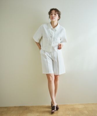#Newans〈花乃まりあさんコラボ〉クロップドシャツジャケット Newans(ハッシュニュアンス)の【シワになりにくい】〈花乃まりあ