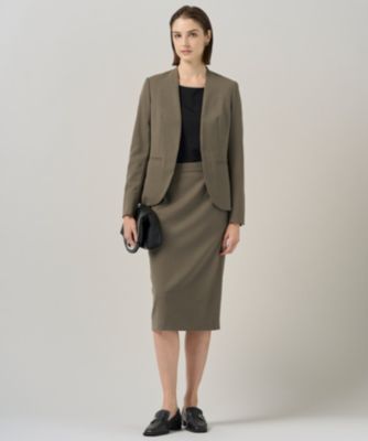 ニコ様■美品 ICB UVケア ウール2WAYストレッチ ノーカラージャケット ICB L(アイシービー エル)の【UVカット・洗える】ウール2WAYストレッチ