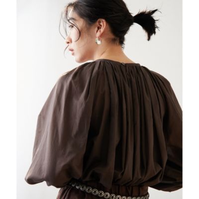 美品୨୧ ウィムガゼット ローンクルーネックプルオーバー ゆったり　ギャザー　茶 ローンスリーブギャザープルオーバー | Whim Gazette(ウィム