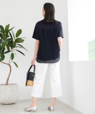 【洗える・XSサイズあり】シアーコンビバックプリーツ カットソー 自由区(ジユウク)の【洗える・XSサイズあり】シアーコンビバック
