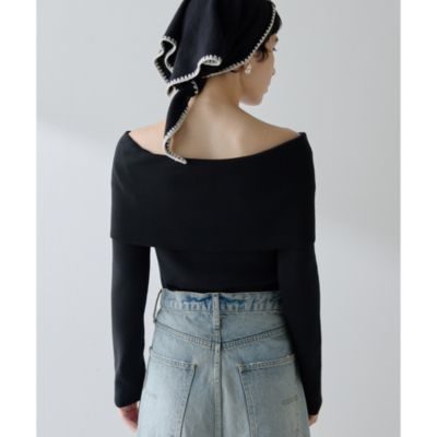 Whim Gazette 黒 オフショルダー半袖ニット♡新品未使用 新品⭐︎黒のオフショルダー半袖ニット L - メルカリ