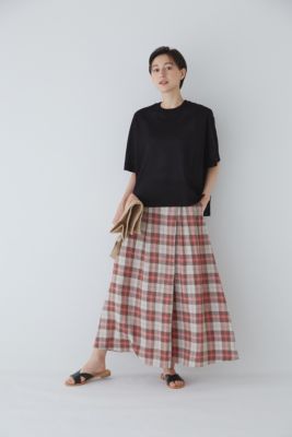 美品！ヒューマンウーマン！麻チェックボリュームスカート human woman(ヒューマン ウーマン)の◇麻チェックボリューム