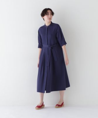 ヒューマンウーマン（human woman）/◆コットンヘンプサテンハーフスリーブバンドカラーワンピース human woman(ヒューマン ウーマン)の◇コットンヘンプサテンハーフ