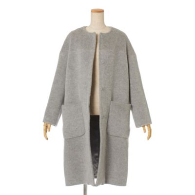 美品✨saqui ウールムートン ノーカラーコート 36 モーヴ　グレー saqui(サキ)の【LEE別注】アルパカウールノーカラーコート