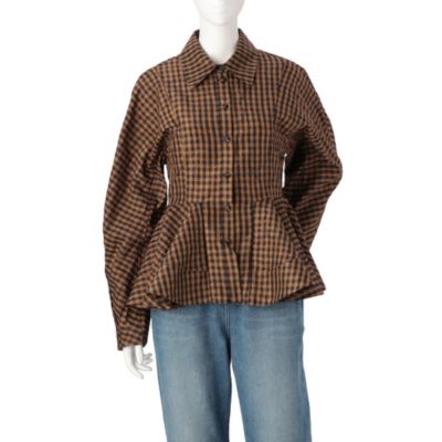 GANNI(ガニー)のCrinkled Taffeta Check Peplum Shirt通販 | mirabella