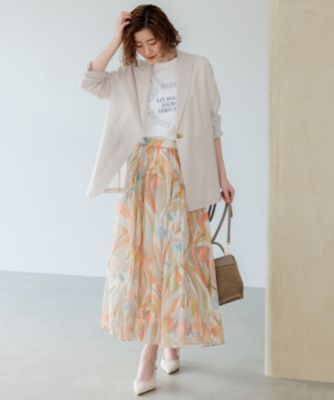 【新品未使用】23区ペインティングプリント スカートSロングフレアスカート 23区｜【接触冷感/吸水速乾】ペインティングプリント スカート