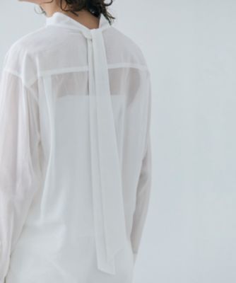新品 BEIGE, PLUMERIA コットンシアーバックボウタイブラウス BEIGE，(ベイジ)の【洗える】PLUMERIA / コットンシアーバックボウタイ