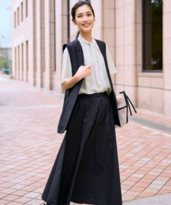 美品＊ニジュウサンク 23区　ロングジレ　ベスト　ブラック　38 ゆったり　黒 23区(ニジュウサンク)の【洗える】トリアセスラブストレッチ