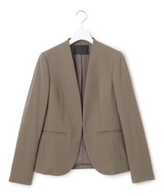 ニコ様■美品 ICB UVケア ウール2WAYストレッチ ノーカラージャケット ICB L(アイシービー エル)の【UVカット・洗える】ウール2WAYストレッチ