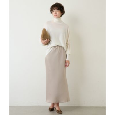 Whim Gazette ウィムガゼット サテンフレアスカート 38 ベージュ サテンフレアスカート | Whim Gazette(ウィム ガゼット