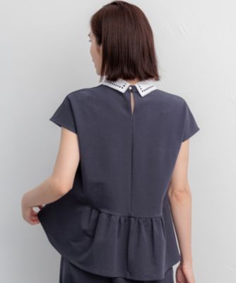 組曲 L(クミキョク エル)のフレンチテリー 刺繍襟 ペプラムカットソー