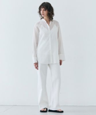 新品 BEIGE, PLUMERIA コットンシアーバックボウタイブラウス BEIGE，(ベイジ)の【洗える】PLUMERIA / コットンシアーバックボウタイ