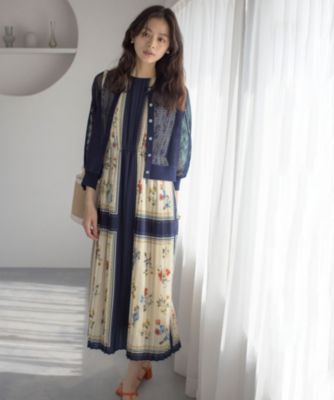 組曲 S(クミキョク エス)のスカーフパネルプリント ワンピース通販