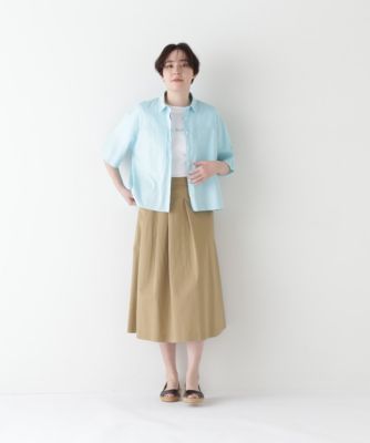 human woman / ヒューマンウーマン ◆コットンリネンシャンブレーハーフスリーブボックスシャツ ◇コットンリネンシャンブレーハーフスリーブボックスシャツ