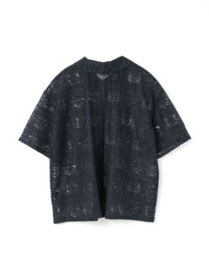 ◆mizuiro ind ミズイロインド 麻入 レース ワンピース バックジップ ネイビー レディース [S102634] ミズイロインド mizuiro ind ラウンドカラー レース コンビ