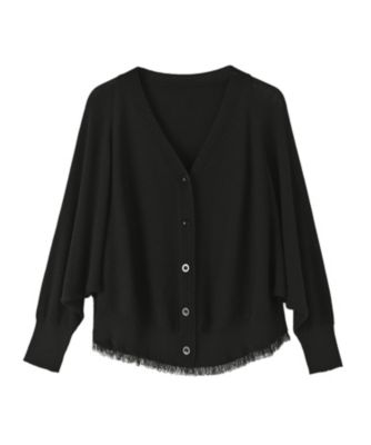 STYLE DELI(スタイルデリ)の【BLK001】揺れる糸裾ショートカーデ