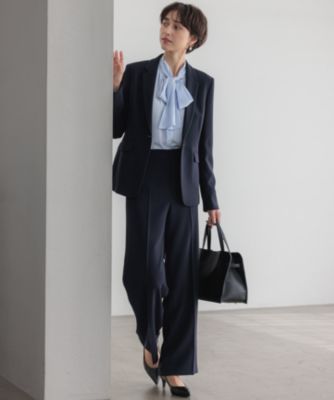 新品未使用 the highlights ブラックネイビー テーラードジャケット セットアップ対応／洗える】トリアセダブルジョーゼット テーラード