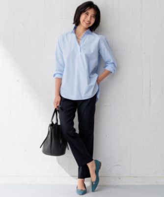 23区　スキッパーシャツ　カンクリーニ　ホワイト Oggi4月号掲載/杏さん着用】CANCLINI スキッパーベルト付き