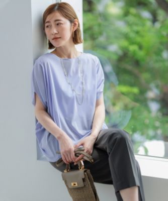 monLily♡シアークロスカットソー セール】メランジシアーカットソー袖シャーリング長袖ヘンリートップス