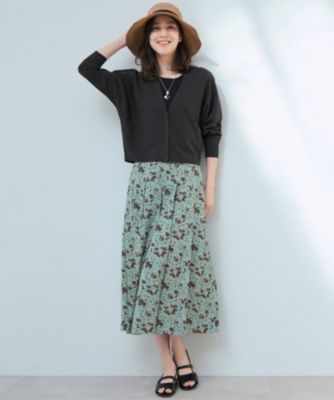 171 新品 今季 新作 自由区 SHIHOさん着フラワープリント スカート40 セール】 【SHIHOさん着用・洗える】ペイントタッチフラワー