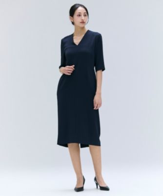 完売品 ベイジ 【L-size】CINDY Vネックワンピース ネイビー BEIGE，(ベイジ)の【洗える・L-size】CINDY / Vネックハーフスリーブ