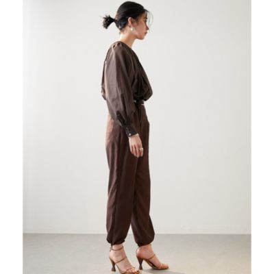 美品୨୧ ウィムガゼット ローンクルーネックプルオーバー ゆったり　ギャザー　茶 Whim Gazette(ウィム ガゼット)のローンクルーネックプル