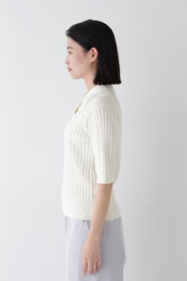 human woman(ヒューマン ウーマン)の◇コットンケーブル柄ポロニット