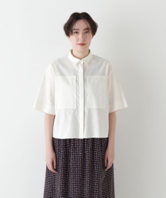 human woman / ヒューマンウーマン ◆コットンリネンシャンブレーハーフスリーブボックスシャツ human woman(ヒューマン ウーマン)の◇コットンリネン