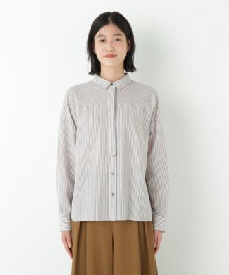 ヒューマンウーマン（human woman）/◆パナマサッカーストライプシャツブラウス human woman(ヒューマン ウーマン)の◇パナマサッカーストライプシャツ