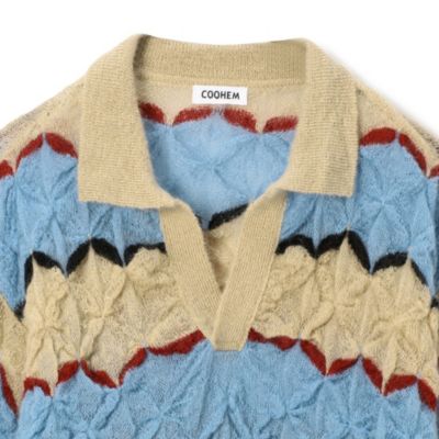 COOHEM(コーヘン)のMOHAIR WOOL TUCK BORDER KNIT P／Oアウトレット 