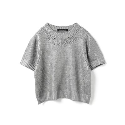 mizuiro ind(ミズイロインド)の箔プリントハーフスリーブプルオーバー