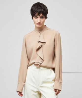 BEIGE, ベイジ 【洗える】STOW / バンドカラー フリルブラウス BEIGE，(ベイジ)の【洗える】STOW / バンドカラーフリルブラウス