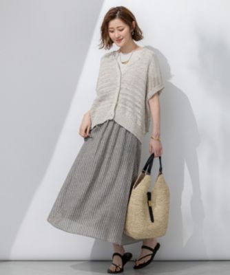 23区(ニジュウサンク)の【洗える】リネンコットンストライプ ギャザー