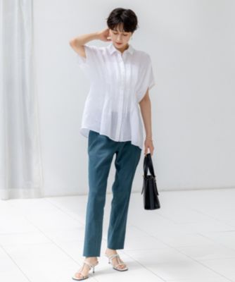 【未使用】LIBECOリネン タック デザイン シャツ 洗える】LIBECOリネン タック デザイン シャツ｜ニジュウサンク