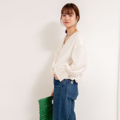 Rie Miller プリーツカラー2WAYブラウス リエミラー Rie Miller プリーツカラー2WAYブラウス （オフ