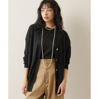 極美品 ウィムガゼット 23SS シルク リネン Vネック カーディガン 黒 Whim Gazette(ウィム ガゼット)のリネンシルクVネック