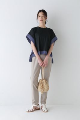 ◆新品未使用◆ HUMAN WOMAN 異素材コンビカットソー ネイビー human woman(ヒューマン ウーマン)の◇異素材コンビカットソー