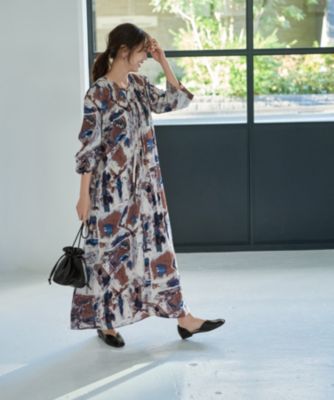 野*ら様 ワンダフルワールド 綿ニットタブリエ すみれモチーフ付き サテンリボン STYLE DELI(スタイルデリ)のダブルリボンアート柄ワンピース通販