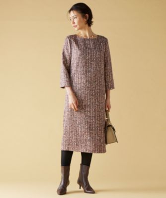 美品　洗える　ストレッチツイードプリント ワンピース　40 自由区 自由区(ジユウク)のプリントジャガードストレッチ ワンピース通販