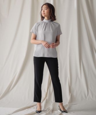 極美品ベイジBEIGE.洗えるEVA ハイネックハーフスリーブブラウス BEIGE，(ベイジ)の【洗える】EVA / ハイネックハーフスリーブ