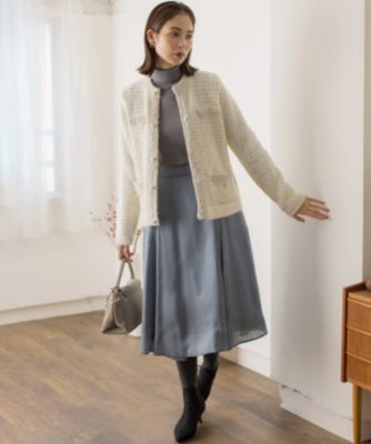 極美品★クミキョク パールボタン 配色 ツイードニット ジャケット 組曲 S(クミキョク エス)の【WEB限定】スノーネップツイード