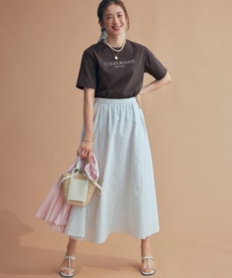 【 ３☆８ 様】23区 ストライプヨーロッパ製高級生地 スカートセットアップ 23区(ニジュウサンク)の【洗える】リネンコットンストライプ ギャザー