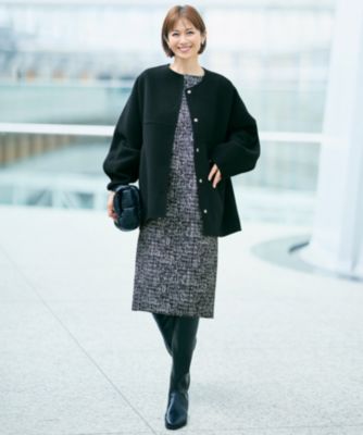 自由区(ジユウク)の【SHIHOさん着用】ウールリバーノーカラー コート