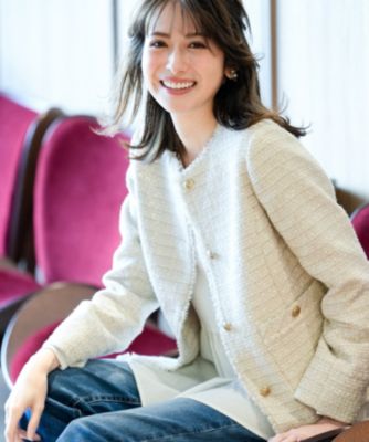 ANY SIS(エニィスィス)のノーカラーフリンジツイード ジャケット通販