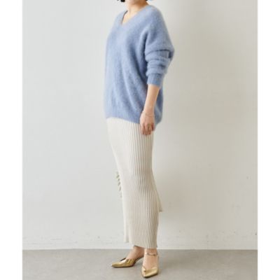 【美品】Whim Gazette ニットフィットタイトスカート36 オフホワイト Whim Gazette(ウィム ガゼット)のニットフィットスカート通販