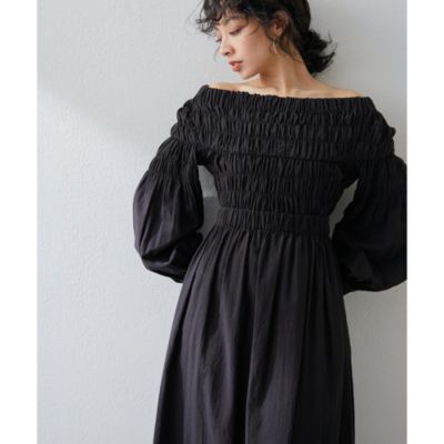 未使用品 Whim Gazette シャーリングワンピース F ブラック Whim Gazette(ウィム ガゼット)のシャーリングワンピース通販